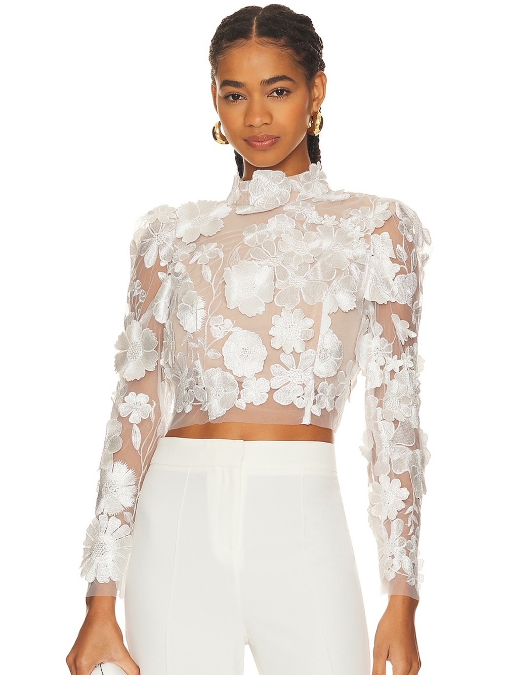 Elliatt Ivory Floral Appliqué Lace Blazer